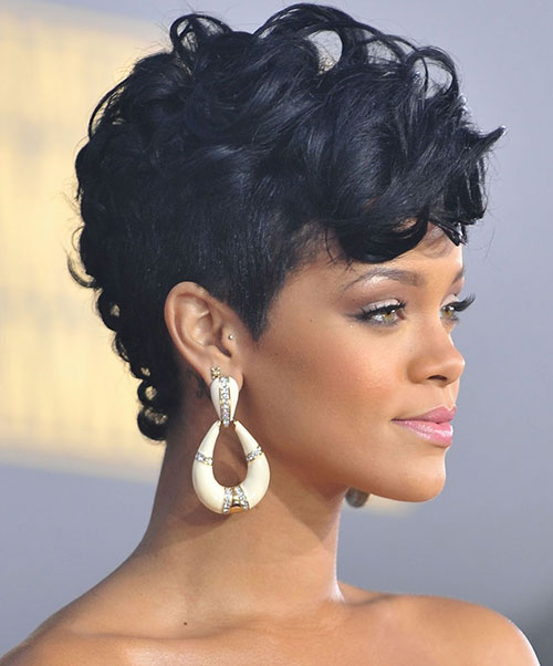 Rihanna Short Black Curled Mohawk