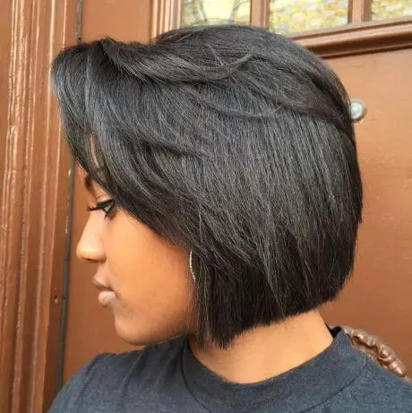 Black Blunt Bob with Feathered Bangs