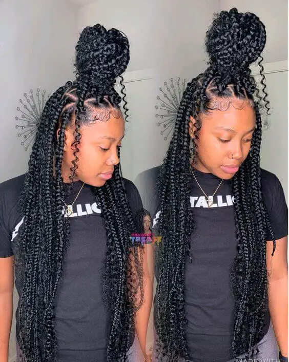 Half Up, Half Down Box Braids With Curly Ends