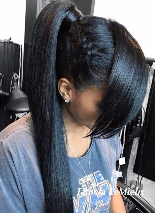 Waist-Length Ponytail with Bangs